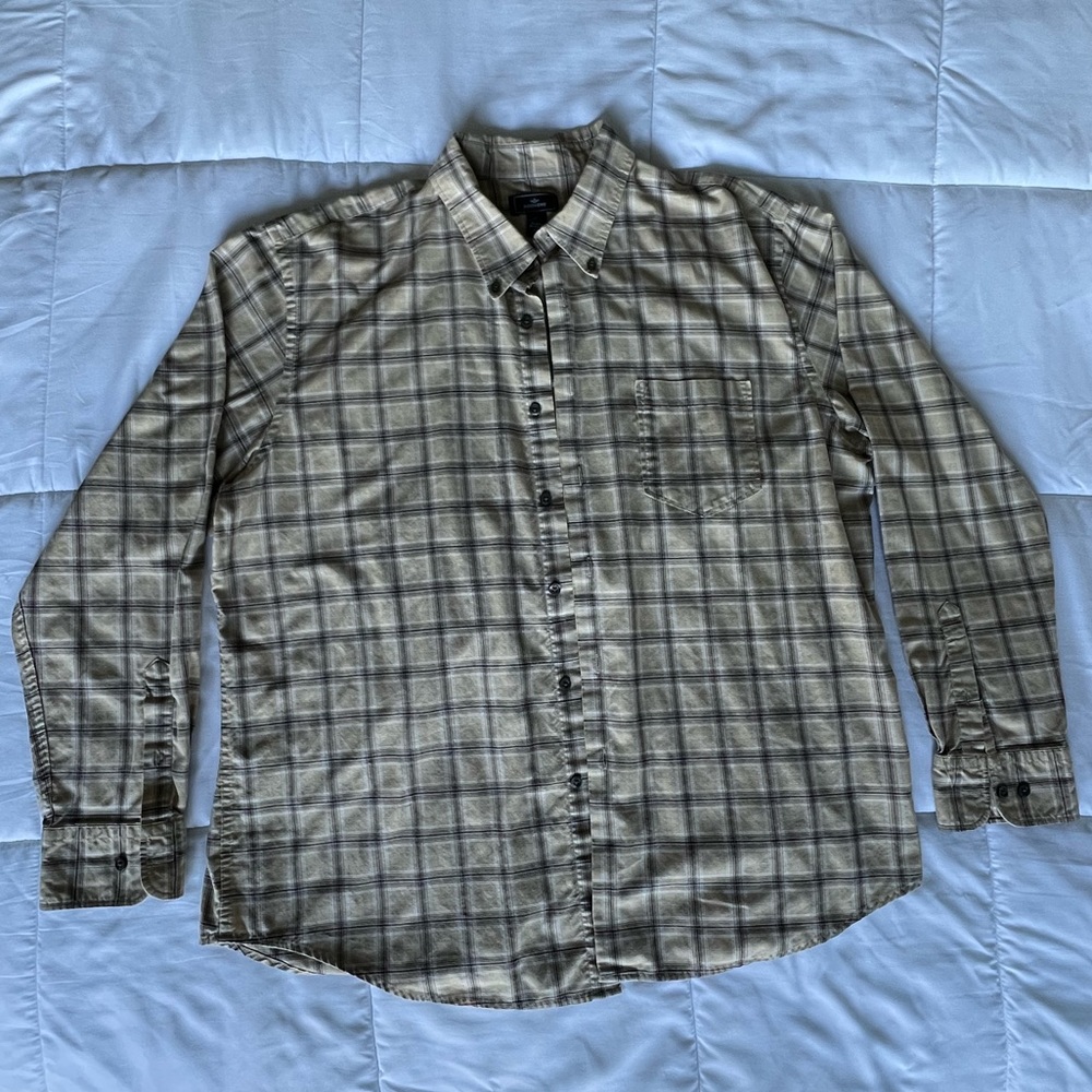 Dockers Mens Oversized Neutral Plaid Button Down Shirt